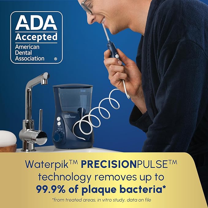 Waterpik Aquarius Water Flosser For Teeth Cleaning Gums Braces Dental Care Electric Power With 10 Settings 7 Tips For Multiple Users And Needs ADA Accepted Blue WP-663 Packaging May Vary