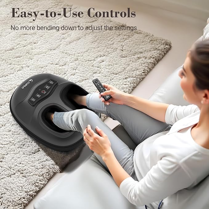 FSA Eligible HSA Foot Massager with Heat [Remote Control] Shiatsu Foot Massager Machine with 5 Compression Levels Electric Feet Massager for Foot Pain Relief Gifts for Elderly Senior Parents
