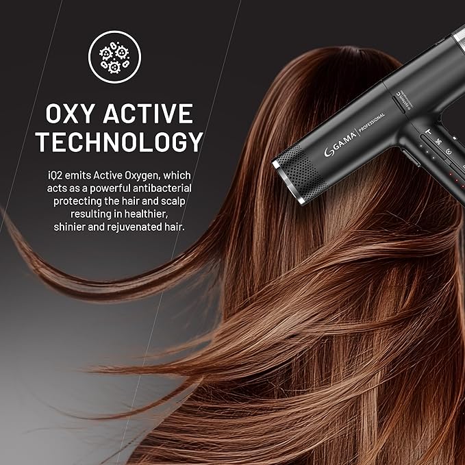 GA.MA iQ2 Perfetto Hair Dryer with 120000 RPM Intelligent Turbo Motor Auto-Standby Oxy Active Technology Includes 10 Filters Black