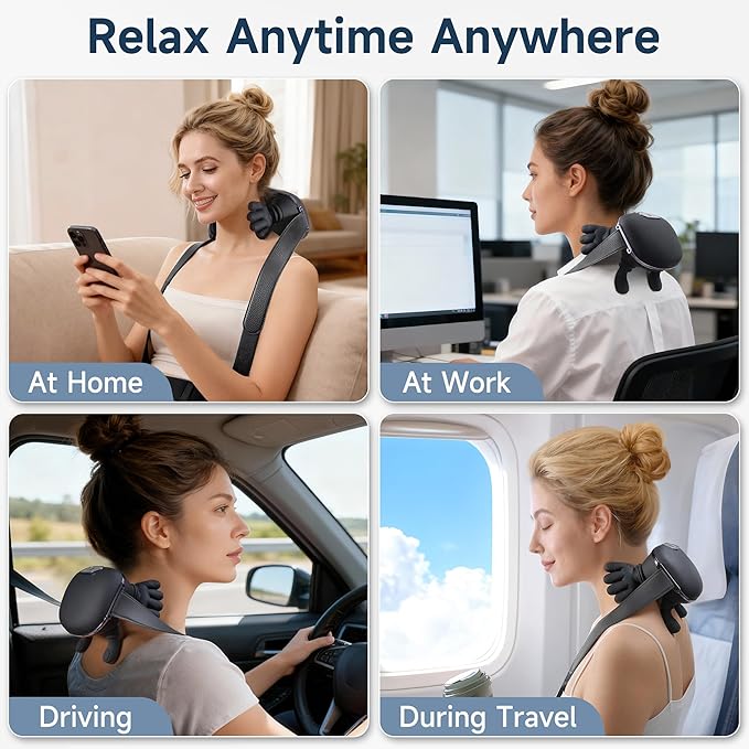 Neck Massager for Pain Relief with Deep Tissue Massage and Heat Bionic Hand Neck and Shoulder Massager for Back Relaxation Home Office Travel