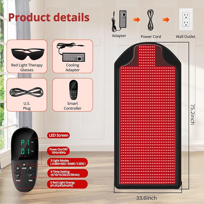 Large Infrared Light Mat with 1370 LEDs 74.8×33.5in Soft Red &amp Near-Infrared Glow for Leisure