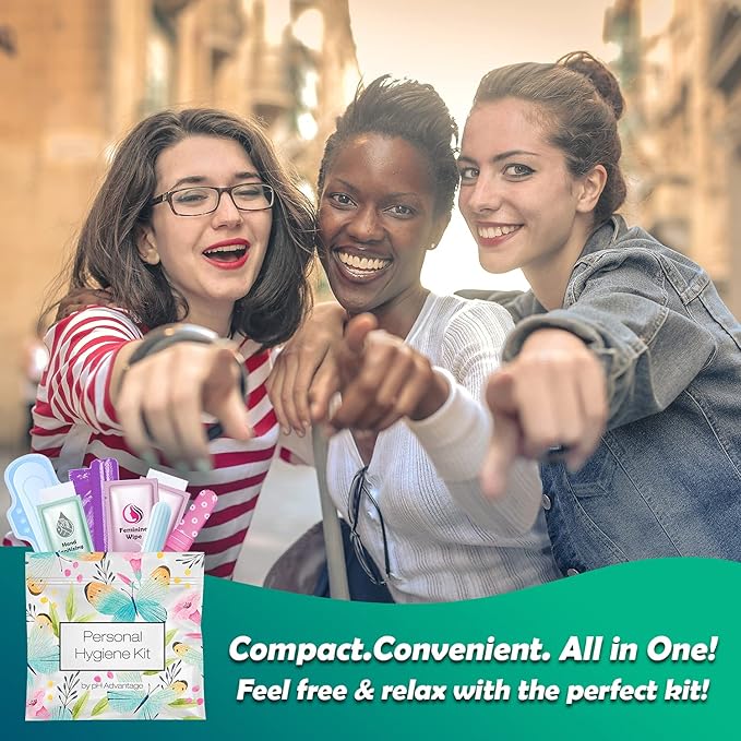 Butterfly Style Menstrual Kit All-in-One 100 Pack | Convenience on The Go | Period Kit Pack for Travelling Tweens &amp Teenagers or just When You’re Out | Individually Wrapped Feminine Hygiene Produ