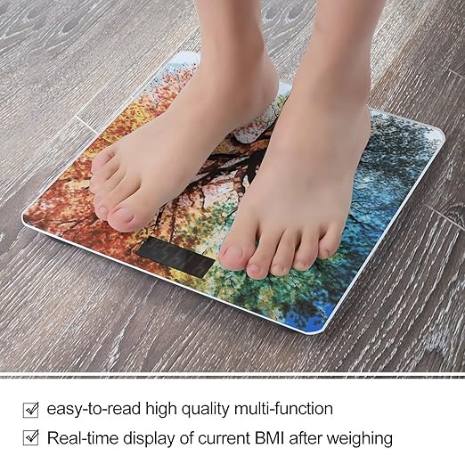 Colorful Tree Bathroom Scale for Body Weight Bathroom Digital Electronic Weighing Scale with Back Lit LED Display Sturdy Tempered Glass Weight Watchers Scales 400lb