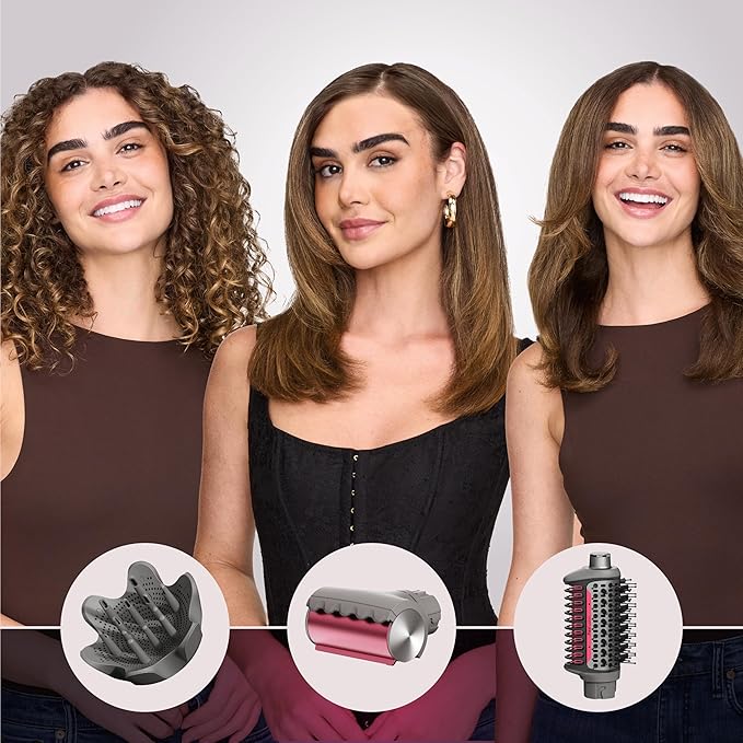 Shark FlexFusion Hair Dryer with Fusion Hair Brush Diffuser Ceramic Air Styler with Auto-Wrap Hair Curlers Ceramic Plates Metallic Mist HD642