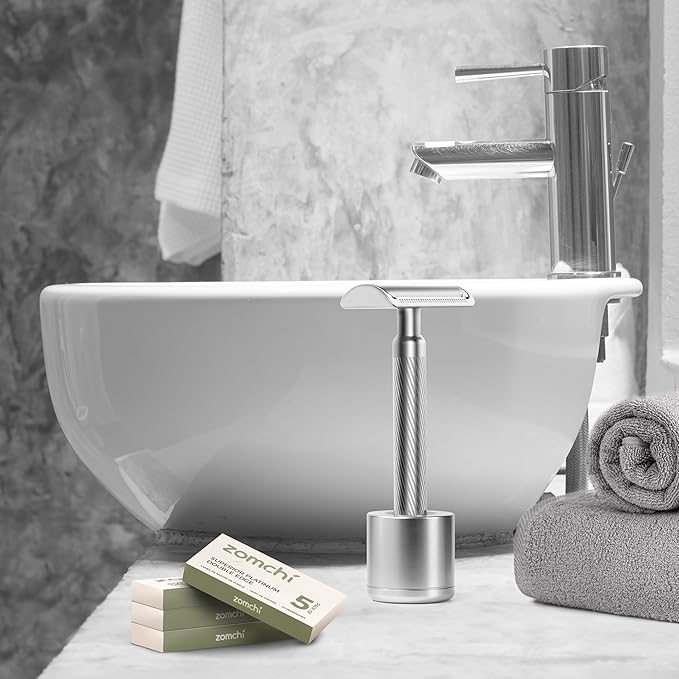 Double Edge Safety Razor with 100 Counts Safety Razor Blades for Shaving and Razor Blade Bank