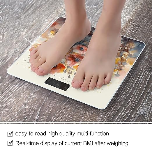 Watercolor Red Poppy Flowers Bathroom Scale Rounded Smart Scale for Body Weight Automatic Power On/Off Weight Scales Accurate Bathroom Digital Scales for Pet Home Bedroom Kitchen