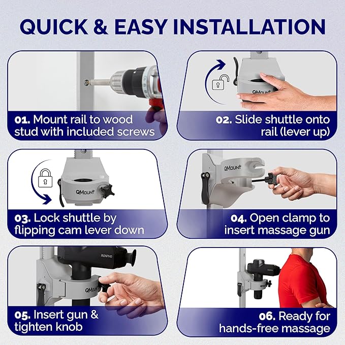 Massage Gun Holder &amp Wall Mount - Hands-Free for Full Body Muscle Recovery - Fully Adjustable Massage Gun Wall Mount - Heavy Duty Nylon Body No Slip Supports Deep Massaging