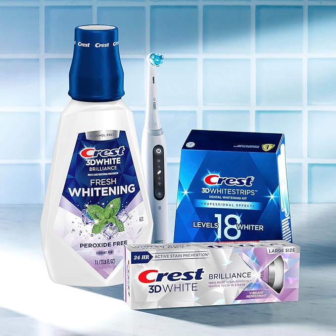 Crest 3D White Brilliance Whitening Mouthwash Alcohol Free Clean Mint 1L (33.7 fl oz) Pack of 6