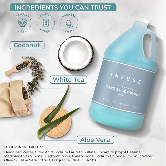 Terra Pure Infuse Hotel Body Wash/Hand Soap | 1 Gallon | Designed to Refill Soap Dispensers (Set of 4)