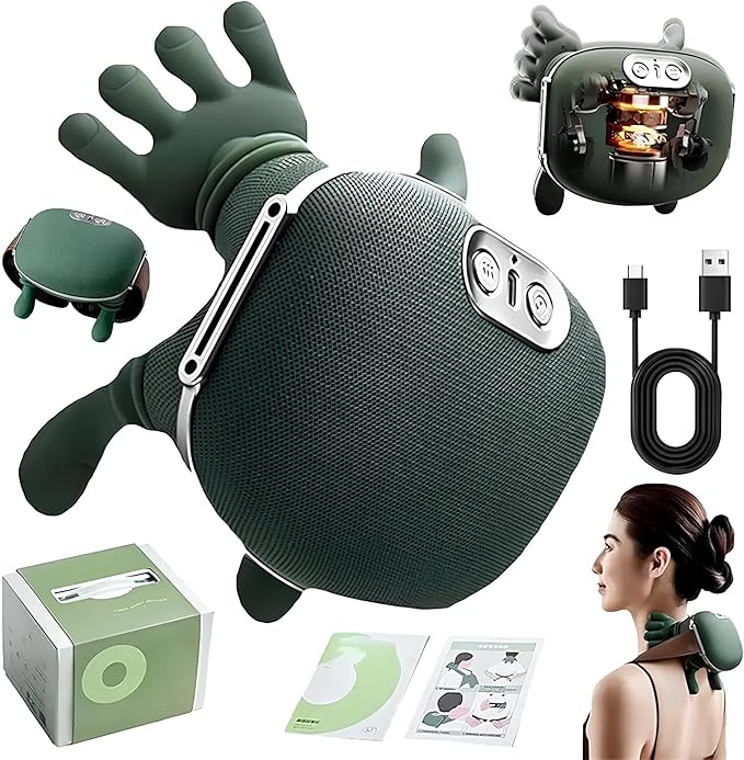 4D Shiatsu Neck Massager with Heat Wireless Deep Tissue Back &amp Shoulder Massager for Cervical Pain Relief Portable Rechargeable Kneading Massage Device for Home Office &amp Travel
