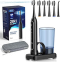 Electric Toothbrush with Water Flosser – 3 Sonic Toothbrush Modes &amp 5 Water Flossing Pressure – Fast Charging &amp IPX7 Waterproof – Portable Travel Case Included Black
