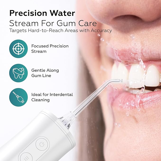 Cordless Water Flosser Oral Irrigator | 10–150 PSI Adjustable Pressure | 5 Cleaning Modes | 10 oz Tank | IPX7 Waterproof | 8 Jet Tips for Teeth Braces &amp Gums | USB-C Rechargeable (F5039W)