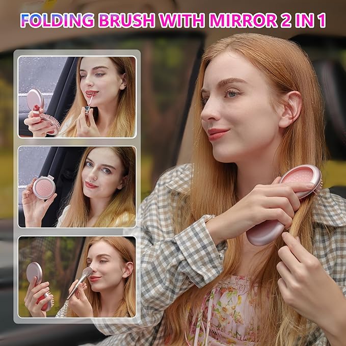 LCD Screen Cordless Hair Straightener and Curler 2 in 1 Rechargeable Portable Mini Travel Negative Ionic Hair Straightening Brush for Women Fast Heating Hot Comb for Women Black