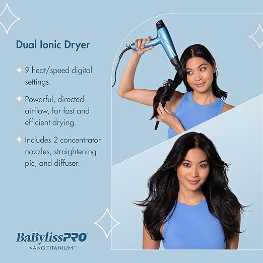 Nano Titanium Hair Dryer Professional 1875-Watt Blow Dryer Lightweight Ionic Technology Dries Hair Faster with Less Frizz