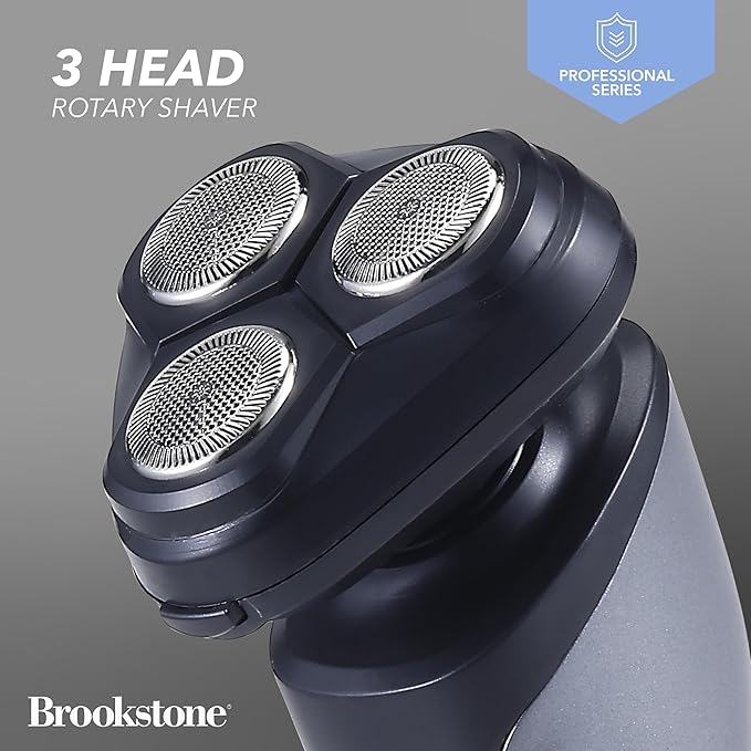 Brookstone - 3 Head Rotary Shaver Precision Shave Cutting-Edge Design Professional Quality (Black/Grey)