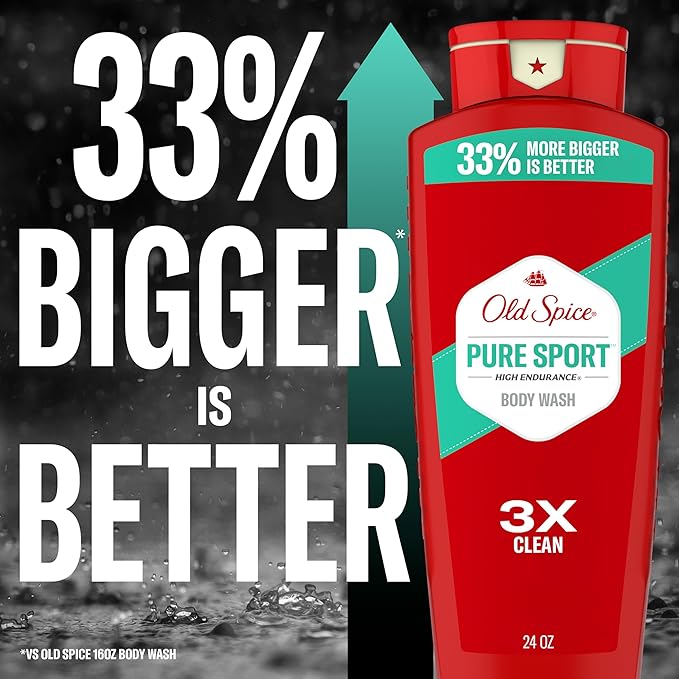 Old Spice Refreshing Body Wash for Men High Endurance 3X Defense 24/7 Shower Fresh with Long Lasting Scent Pure Sport Scent 24 oz (Pack of 4)