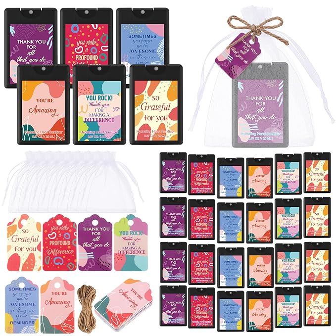 Frienda 48 Set Travel Size Hand Sanitizer Spray Bulk Portable Power Mist Thank You Mini Hand Sanitizer Employee Appreciation Day Gifts for Teacher Coworker Team Women's Day (PocketBlack)