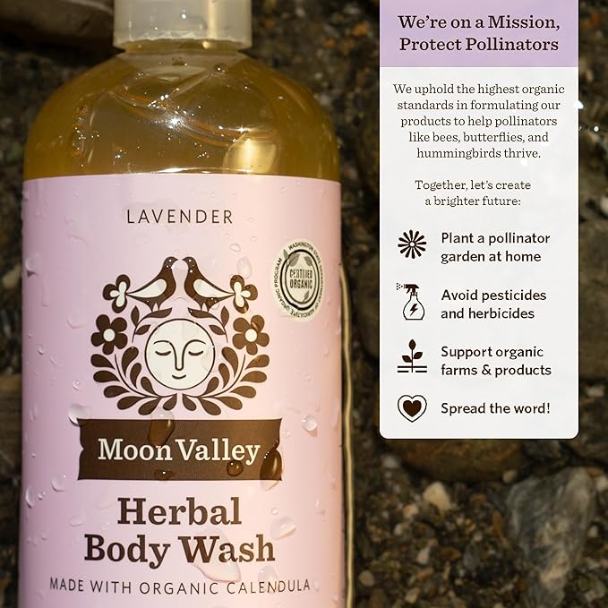 Herbal Body Wash Lavender by Moon Valley All Natural Ingredients No Parabens Vegan Moisturizing Essential Oils Two Pack