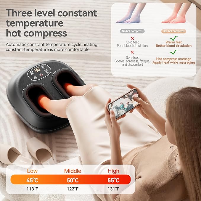 Shiatsu Foot Massager with Heat and Vibration Deep Kneading Compression for Plantar Fasciitis and Neuropathy Relief Fits Men Size 13 Foot Massage Machine Christmas Gift for Women and Men