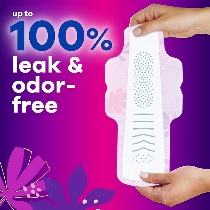 Always Radiant Feminine Pads for Women Flexfoam Pads with Wings Size 5 Extra Heavy Overnight Absorbency Lightly Scented 54 Count (3 Packs of 18)