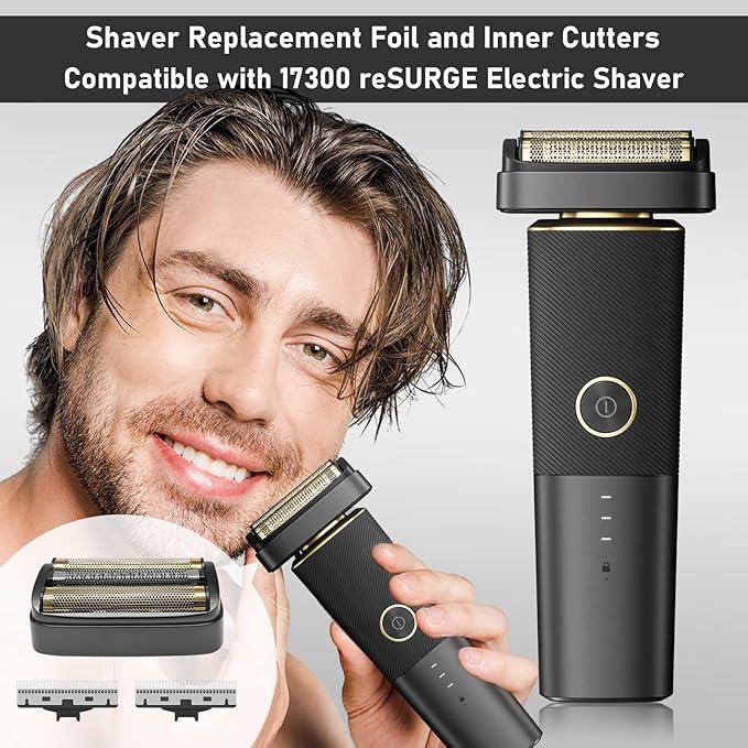 Replacement Foil &amp Inner Cutters Compatible with Andis 17300 reSURGE Electric Shaver Black (2 Pack)