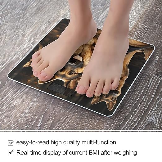 German Shepherd Bathroom Scale Large LCD Backlight Display Digital Scale Rounded Corners Body Scales Automatic Power On/Off Bathroom Scales for Home Bedrooms