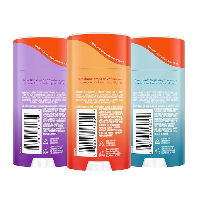 Lume Whole Body Deodorant - Smooth Solid Stick - 72 Hour Odor Control - Aluminum Free Baking Soda Free and Skin Safe - 2.6 Ounce (Pack of 3) (Clean Tangerine Lavender Sage Unscented)