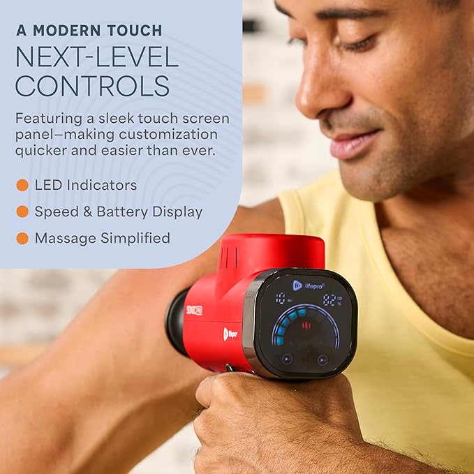 Lifepro Sonic Pro Handheld Electric Massage Gun – Deep Tissue Percussion Massager Gun with 10 Speeds &amp 9 Heads – Muscle Massager for Athletes Back Legs Arms