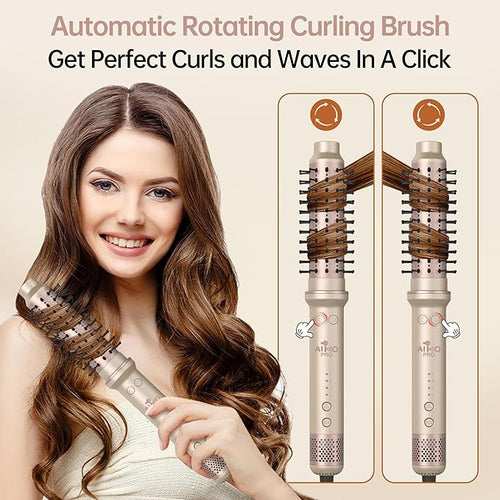 1.5 Inch Auto Rotating Curling Brush Spinning Heated Thermal Round Brush Volumizer 3 in 1 Ionic Hair Brush Styler for Long Medium Hair 3 Temp Settings 30S Fast Heat-Up Dual Voltage