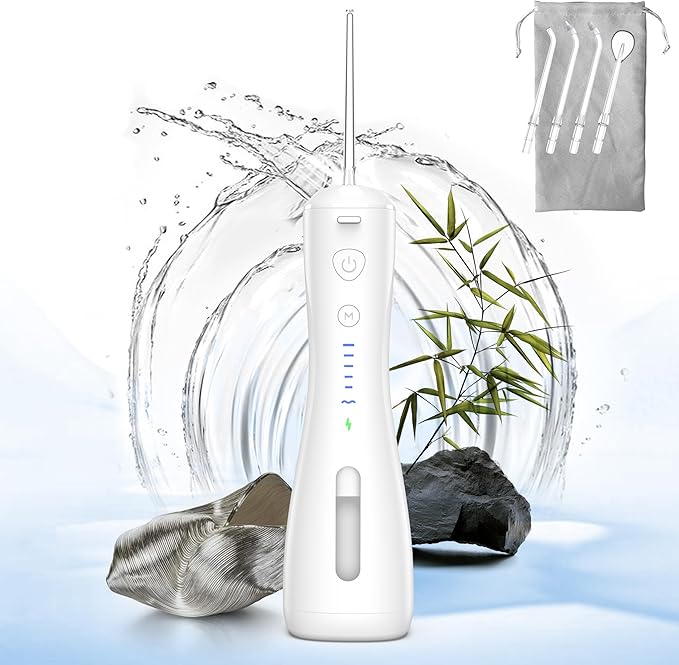 Water Flosser [Dental Cordless Portable] 6 Modes &amp IPX7 Waterproof Rechargeable Oral Irrigator Water Teeth Cleaner Floss Pick Home Use WaterFlossers for Braces Bridges/Gum Care (White)