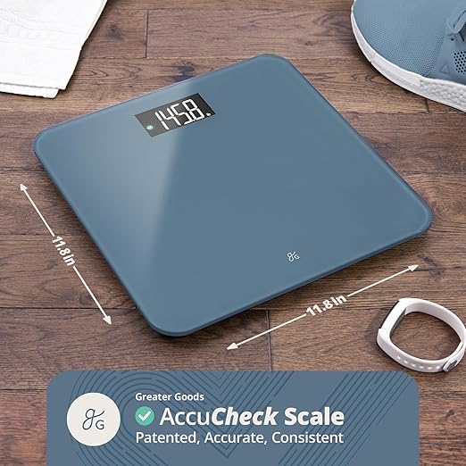Greater Goods AccuCheck Digital Scale for Body Weight - Accurate Digital Bathroom Scale with High-Precision Sensors Large Easy-to-Read Backlit Display 400 lb Capacity Auto Step-On (Stone Blue)