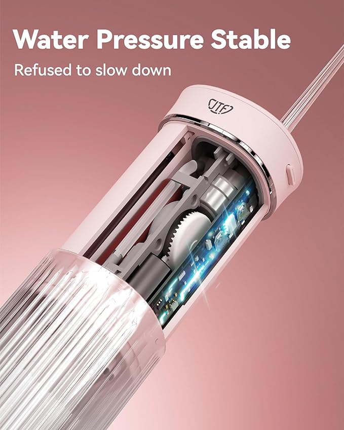 JTF Portable Water Flosser for Travel: Compact Mini Design 3 Modes &amp 8 DIY Pressure Levels for Sensitive Teeth &amp Braces - with 5 Nozzles &amp Removable 230ml Tank Cordless Oral Irrigator fo