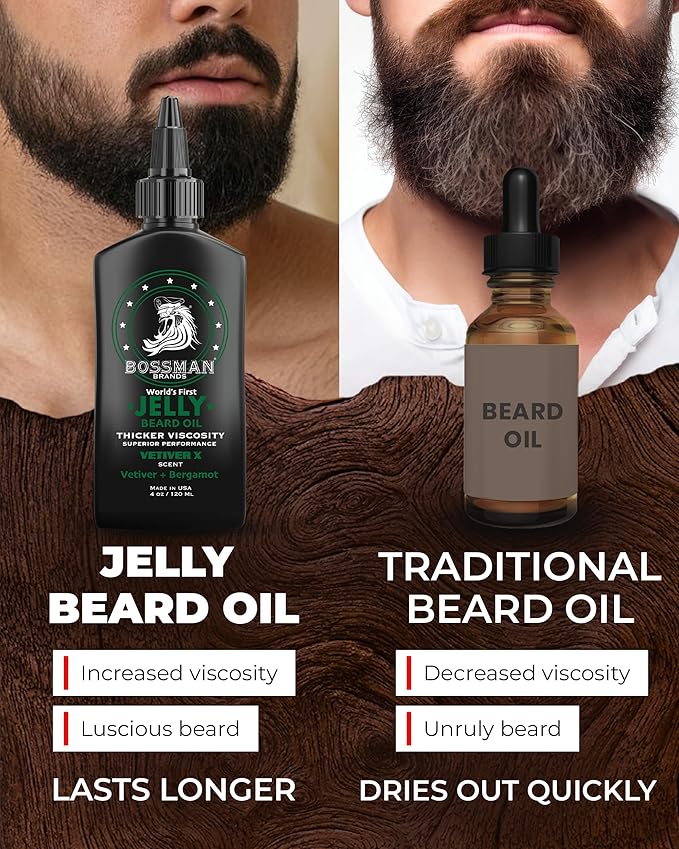 Bossman Jelly Beard Oil for Men - 3 Pack (12 oz in Total Vetiver X Scent) – Softens Moisturizes &amp Conditions with Natural Ingredients
