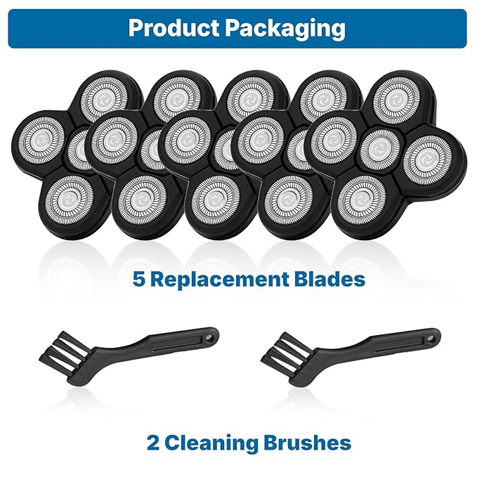 5 Replacement Heads for Universal Series Head Shaver Waterproof Blade Electric Bald Men Freedom Grooming Waterproof Razor Refills Rotary Heads Design + 2 Cleaning Brushes for Father Husband Partner