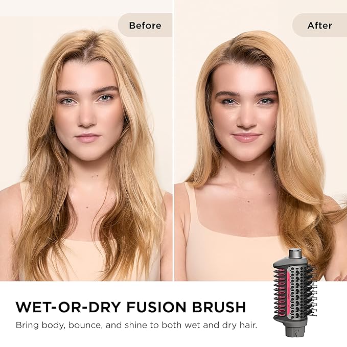 Shark FlexFusion Hair Dryer with Fusion Hair Brush Diffuser Ceramic Air Styler with Auto-Wrap Hair Curlers Ceramic Plates Metallic Mist HD642