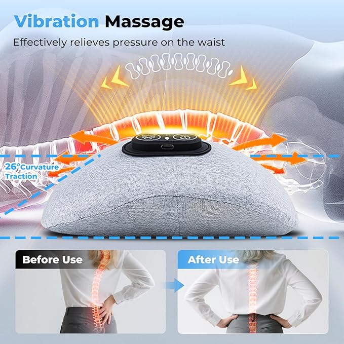 3 in 1 Electric Back Massager Triple Fusion Back Massager with Heat Lumbar Support Pillow for Bed and Chair - Grey
