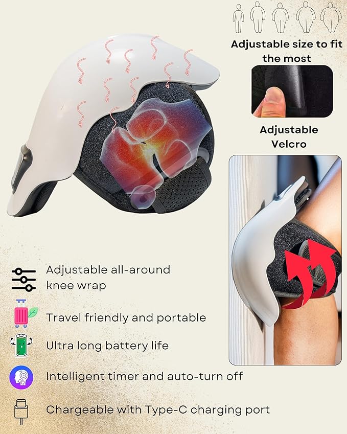 Cordless Knee Massager with Heat &amp Red Light Therapy – Adjustable Heat &amp Vibration – Lightweight Portable &amp Multi-Use for Knees Shoulders &amp Elbows – Relaxing and Comfortable Design