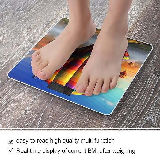 Hot Air Balloons Scale for Body Weight High Precision Digital Weight Scales with LCD Display Anti-Slip Sturdy Slim Tempered Glass Bathroom Scale for Home Use