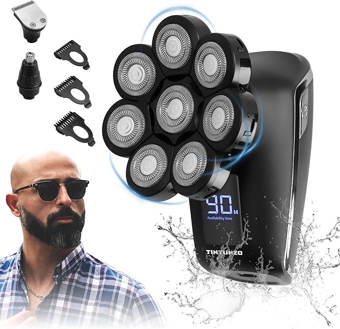 Head Shaver 8D - Electric Razor for Bald Men With Wet and Dry - Cordless Rechargeable Ergonomic Design - Multifunctional