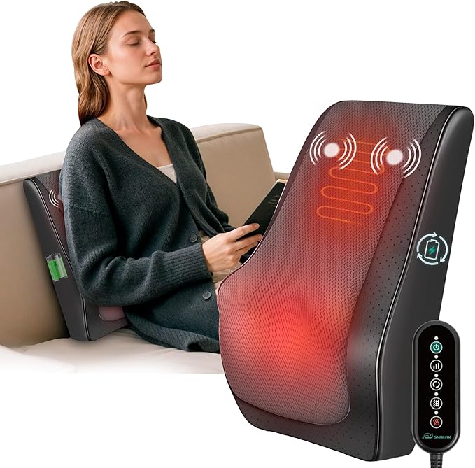 Snailax Shiatsu Back Massager with Heat Vibration Rechargeable Cordless Neck Back Massager for Pain Relief Deep Tissue 4D Deep Kneading Back Massage Pillow Gifts for Mom Dad-Home Office Use