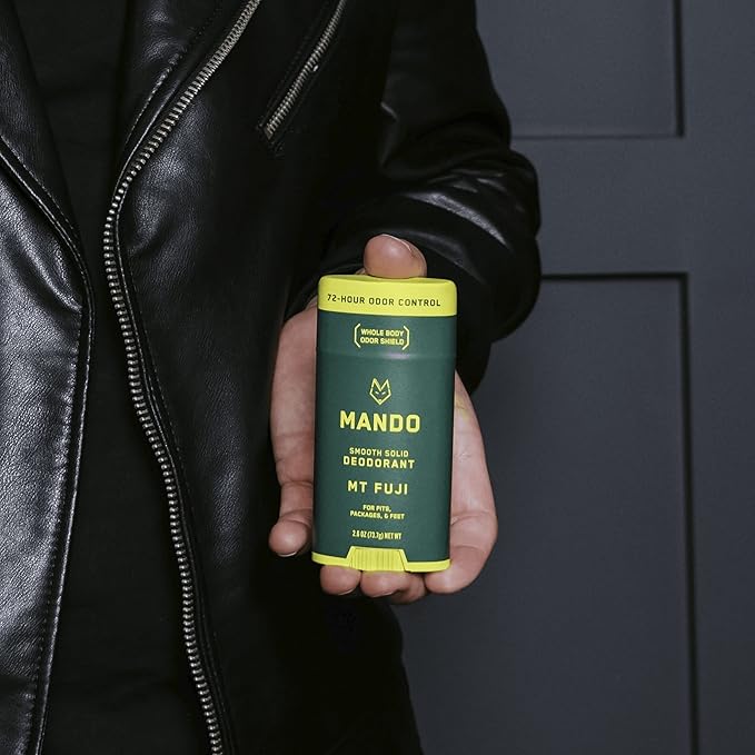 Mando Smooth Solid Stick (2.6 Ounce) + Acidified Body Wash (8.5 Ounce) - Clinically Proven to Block Odor All Day - Whole Body Safe For Pits Packages + Feet (Mt. Fuji)