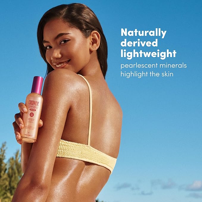 Coco &amp Eve Body Highlighter SPF 50 – Shimmer Sunscreen Broad Spectrum Sun Protection Lightweight Serum-Like Lotion with Pearlescent Minerals &amp Vitamin E for Hydrated &amp Glowing Skin 5.07