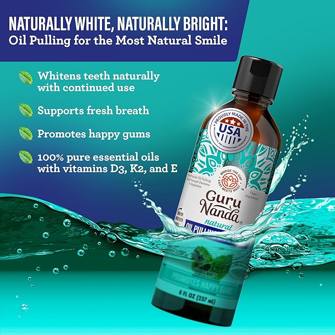 GuruNanda Total Smile Makeover Kit Regular with Cocomint Oil Pulling Dual Barrel Whitening Mouthwash Whitening Strips &amp Butter on Gums Toothbrushes
