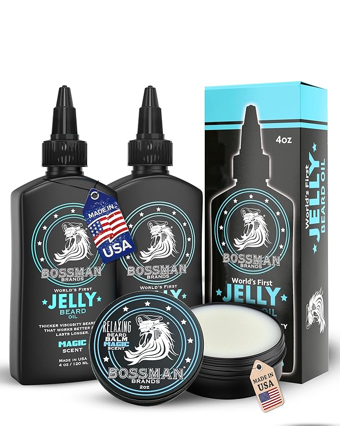 Bossman Jelly Beard Oil &amp Beard Balm Bundle (12 oz in Total Magic Scent) - Softens Tames Moisturizes &amp Conditions - Magic Scent - Natural Ingredients &amp Made in USA
