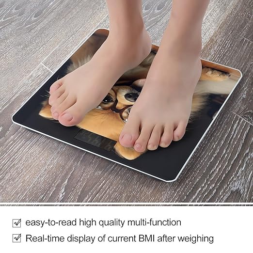 Pomeranian Dog Wearing Glasses Bathroom Scale Rounded Smart Scale for Body Weight Automatic Power On/Off Weight Scales Accurate Bathroom Digital Scales for Pet Home Bedroom Kitchen