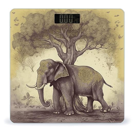Asian Elephant with Tree Scale for Body Weight Highly Accurate Digital Bathroom Scale Sturdy Tempered Glass Weighing Scales with LCD Display Fashion Body Fat Smart Scales 400lb