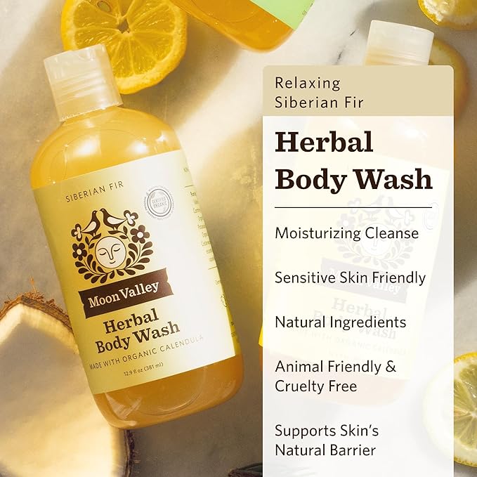 Herbal Body Wash Siberian Fir by Moon Valley All Natural Ingredients No Parabens Vegan Moisturizing Essential Oils Two Pack