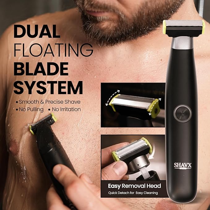 Body Hair Trimmer for Men Electric Shaver for Pubic &amp Groin Hair Ball Groomer Beard Chest Legs Sensitive Areas with Skin-Safe Dual Blades Waterproof Wet-Dry IPX6 Rechargeable USB-C 3 Combs