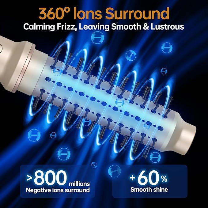 1.5 Inch Auto Rotating Curling Brush Spinning Heated Thermal Round Brush Volumizer 3 in 1 Ionic Hair Brush Styler for Long Medium Hair 3 Temp Settings 30S Fast Heat-Up Dual Voltage