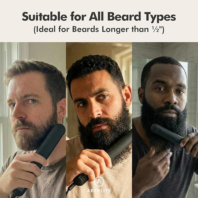 Aberlite Slim Beard &amp Hair Straightener - Anti-Scald Comb Tooth - Ionic Conditioning - Heated Brush - Straightening Comb for Men - for All Beard Types